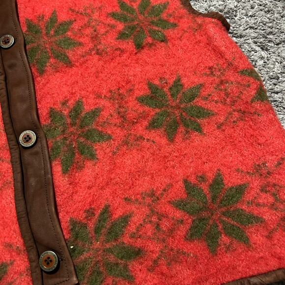 Vintage Norwegian Wool Vest Sleeveless Jacket Footprint Design Medium Red - Picture 6 of 14